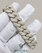 14mm moissanite cubic link bracelet in sterling silver with iced-out design, stylish hip-hop bracelet by Kynora Jewels.