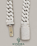 14mm Moissanite diamond sterling silver Cuban link bracelet with iced out design, crafted by Kynora Jewels, hip-hop style jewelry