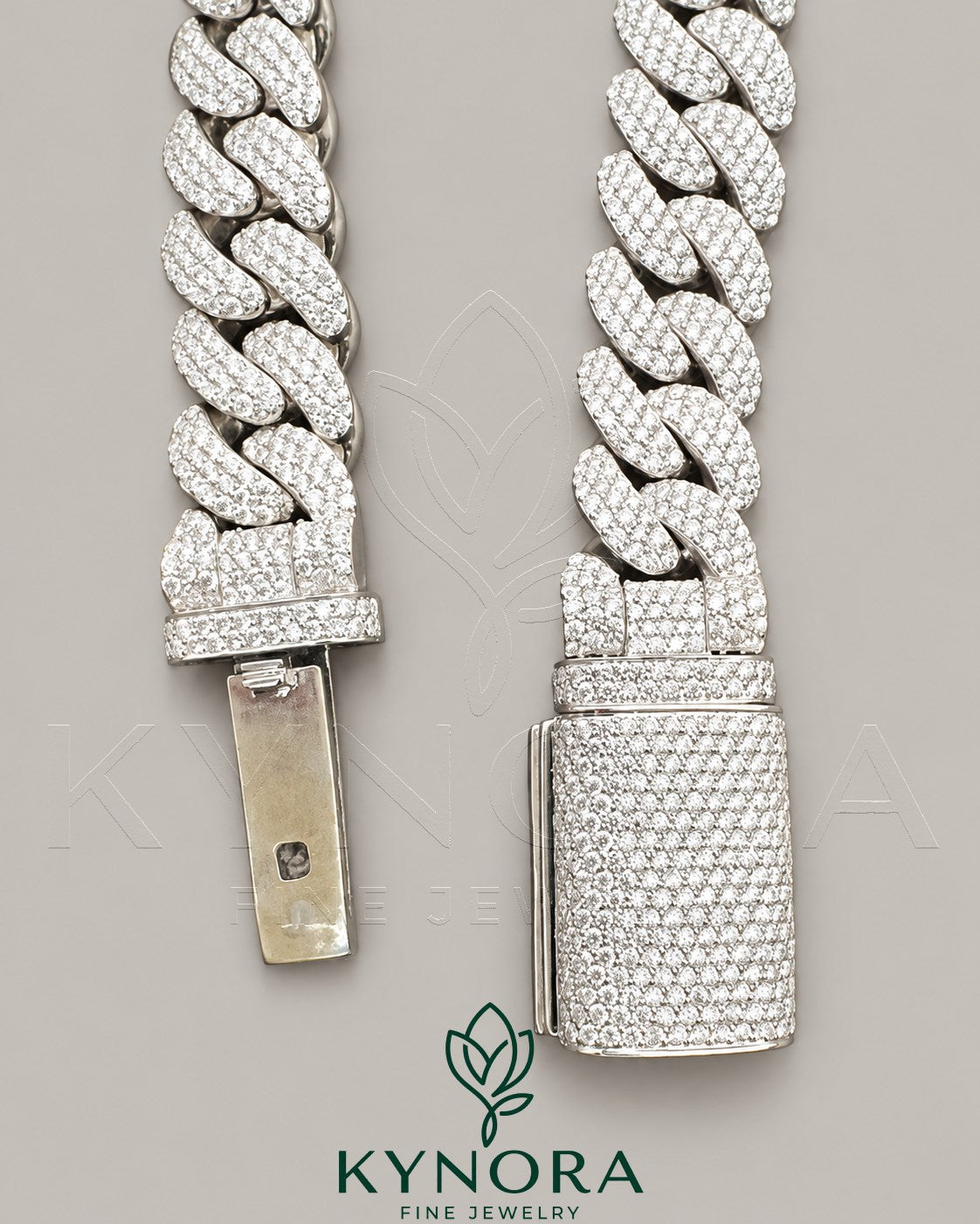 14mm Moissanite diamond sterling silver Cuban link bracelet with iced out design, crafted by Kynora Jewels, hip-hop style jewelry
