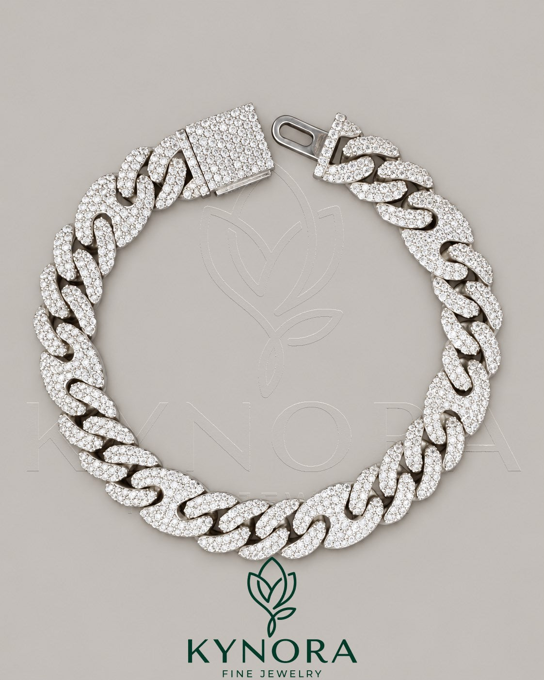 Kynora Jewels 10mm moissanite diamond sterling silver hip-hop bracelet with bold design and sparkling stones. Main image