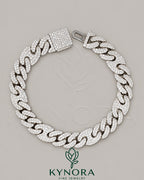 Kynora Jewels 10mm moissanite diamond sterling silver hip-hop bracelet with bold design and sparkling stones.