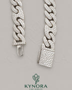 Kynora Jewels 10mm Moissanite diamond sterling silver hip-hop bracelet with bold, sparkling design and secure clasp.