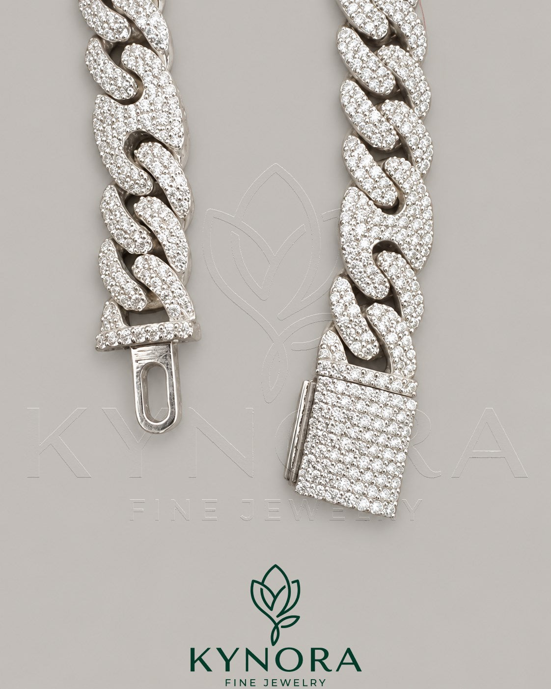 Kynora Jewels 10mm Moissanite diamond sterling silver hip-hop bracelet with bold, sparkling design and secure clasp.