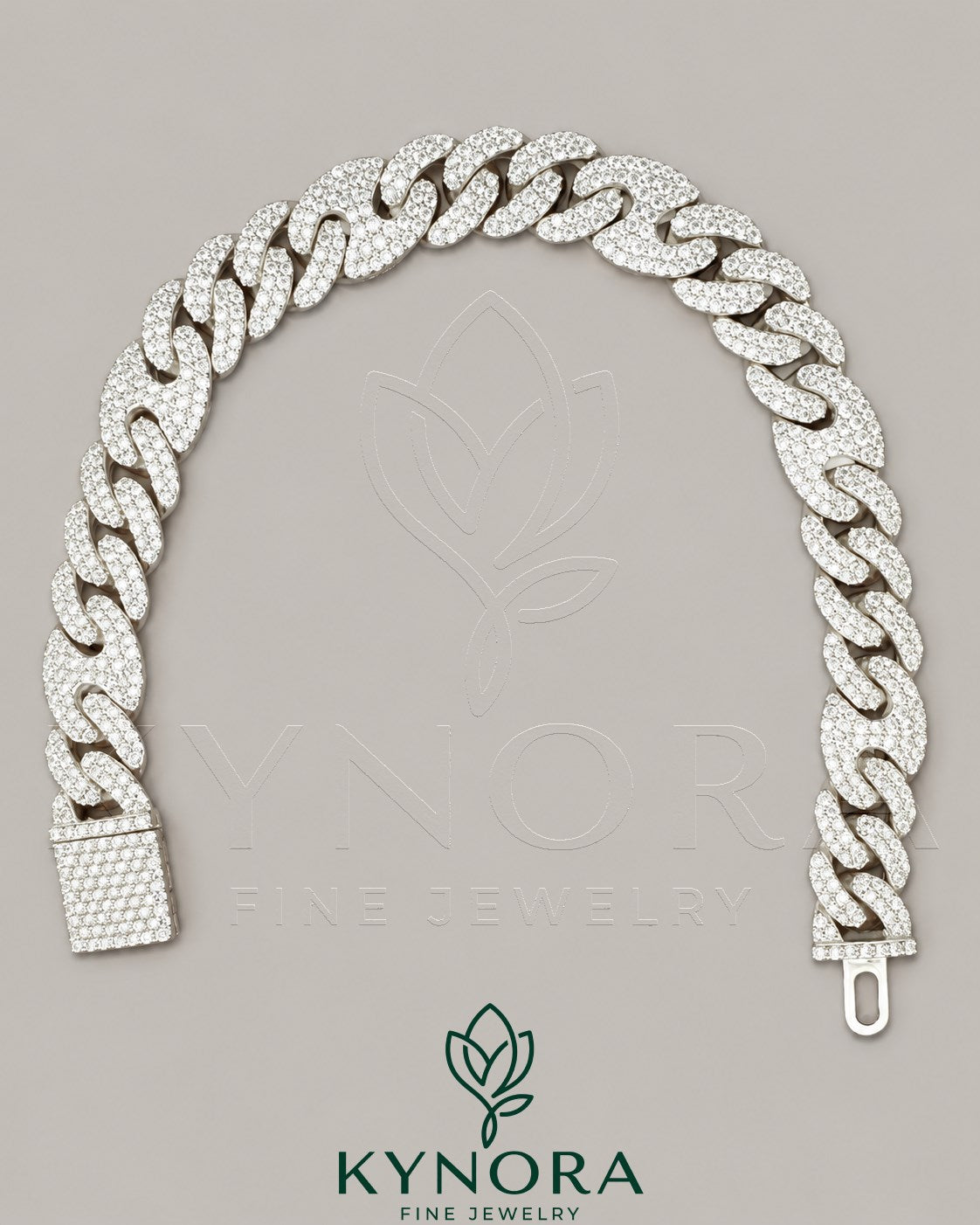 Sterling silver hip-hop bracelet with 10mm moissanite diamonds from Kynora Jewels, featuring a bold, stylish design.