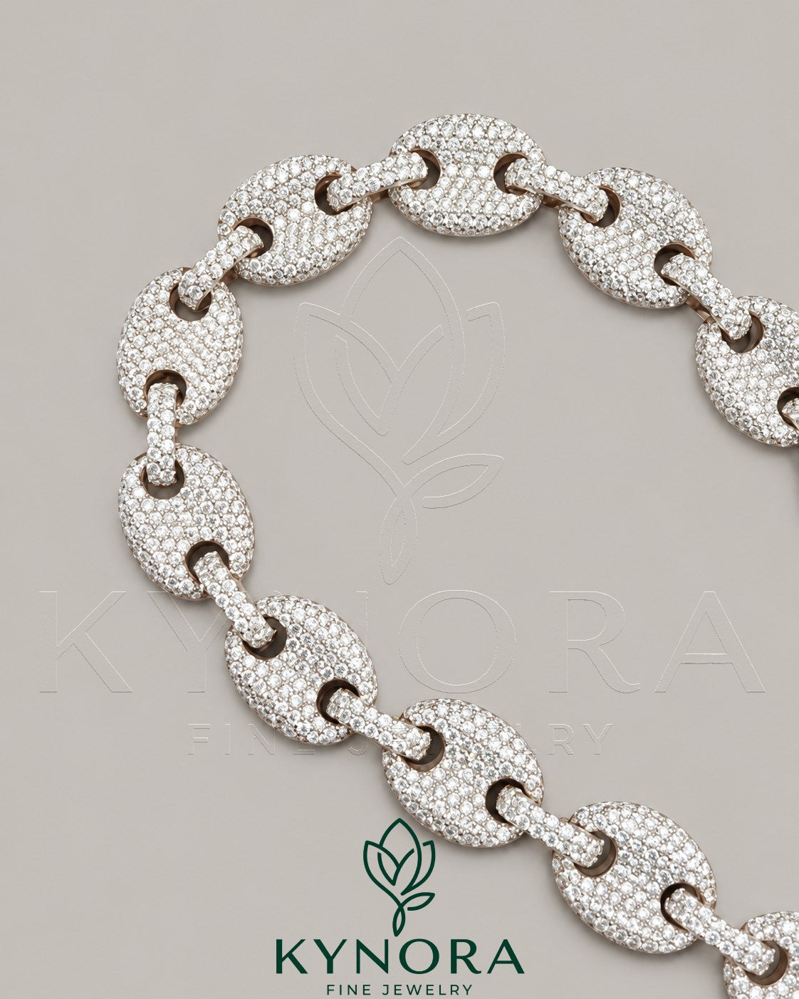12mm Moissanite diamond sterling silver hip-hop bracelet by Kynora Jewels with bold design and sparkling stones.