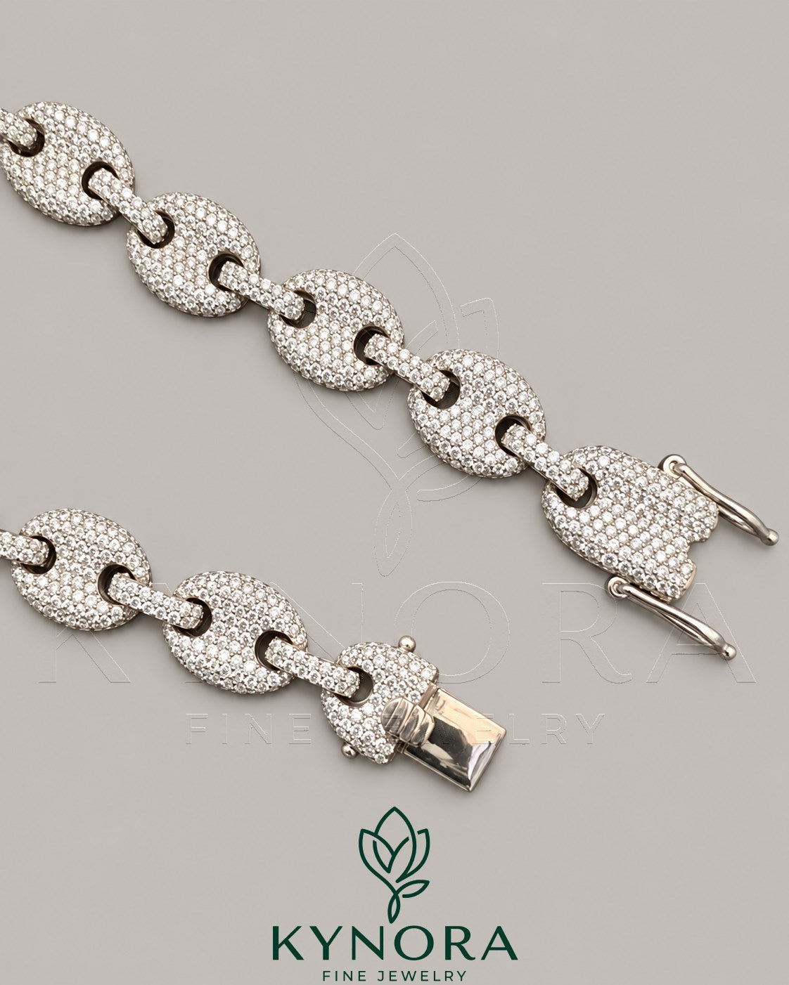 12mm Moissanite diamond sterling silver hiphop bracelet by Kynora Jewels featuring sparkling stones and a bold, stylish design.