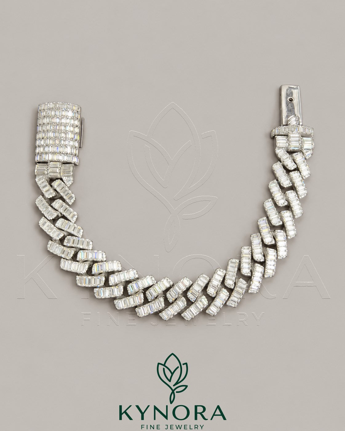14mm VVS Moissanite sterling silver hip hop Cuban bracelet with sparkling stones and bold design by Kynora Jewels Main image
