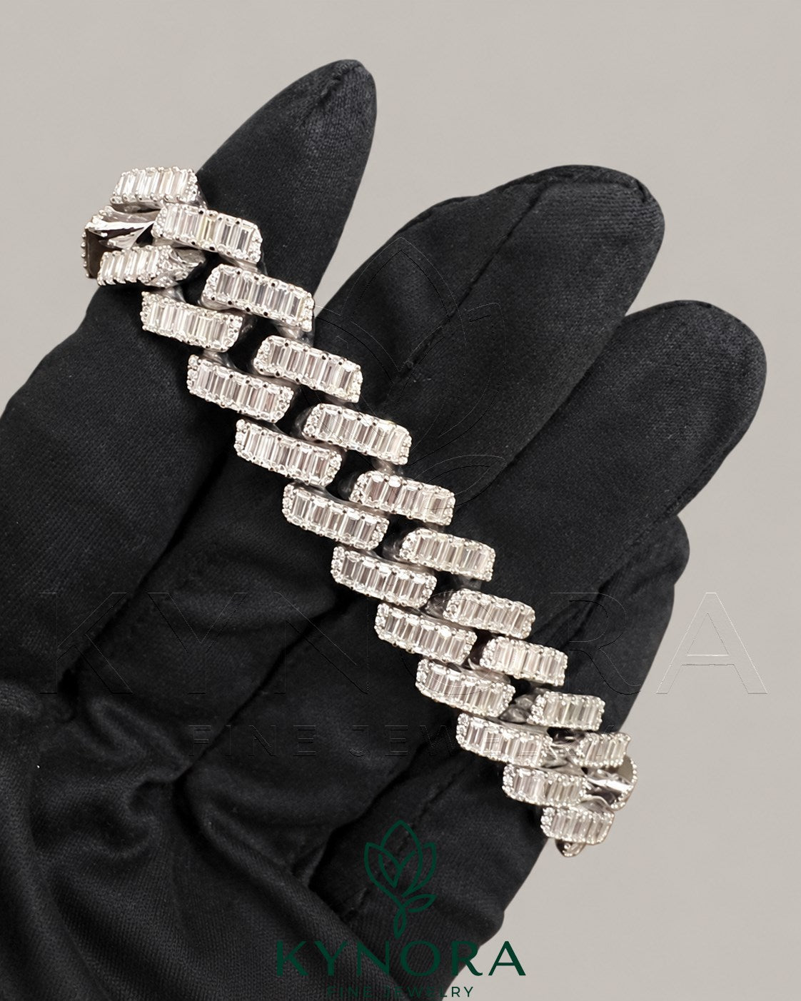 14mm VVS Moissanite Cuban bracelet in sterling silver, stylish hip hop design by Kynora Jewels, close-up of bracelet details.