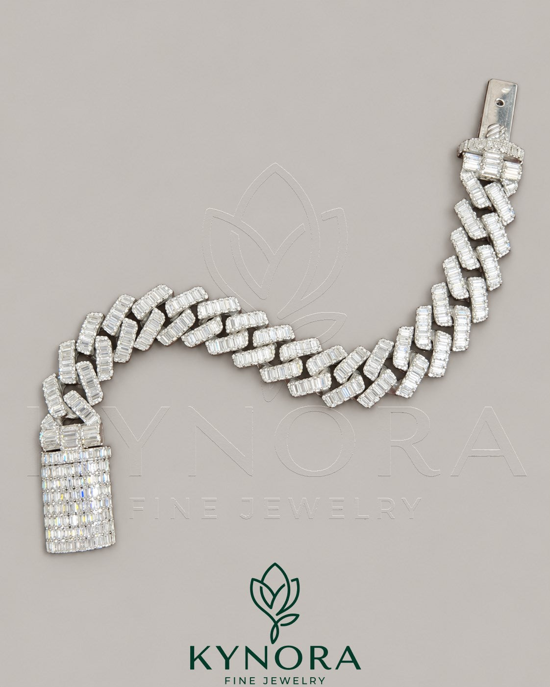 14mm VVS moissanite sterling silver hip hop Cuban bracelet with bold links, crafted by Kynora Jewels.