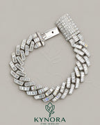 14mm VVS Moissanite Cuban hip hop bracelet in 925 sterling silver with bold, interconnected links, showcasing luxurious jewelry design.