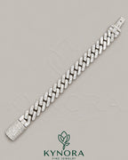 14mm VVS Moissanite hip hop Cuban bracelet in 925 sterling silver with Kynora Jewels branding visible.
