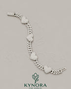 12mm men's VVS moissanite heart Cuban bracelet by Kynora Jewels featuring a bold hip-hop style design.