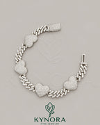 12mm Men's VVS Moissanite Heart Cuban Bracelet by Kynora Jewels, hip-hop style men's bracelet with heart-shaped moissanite accents.