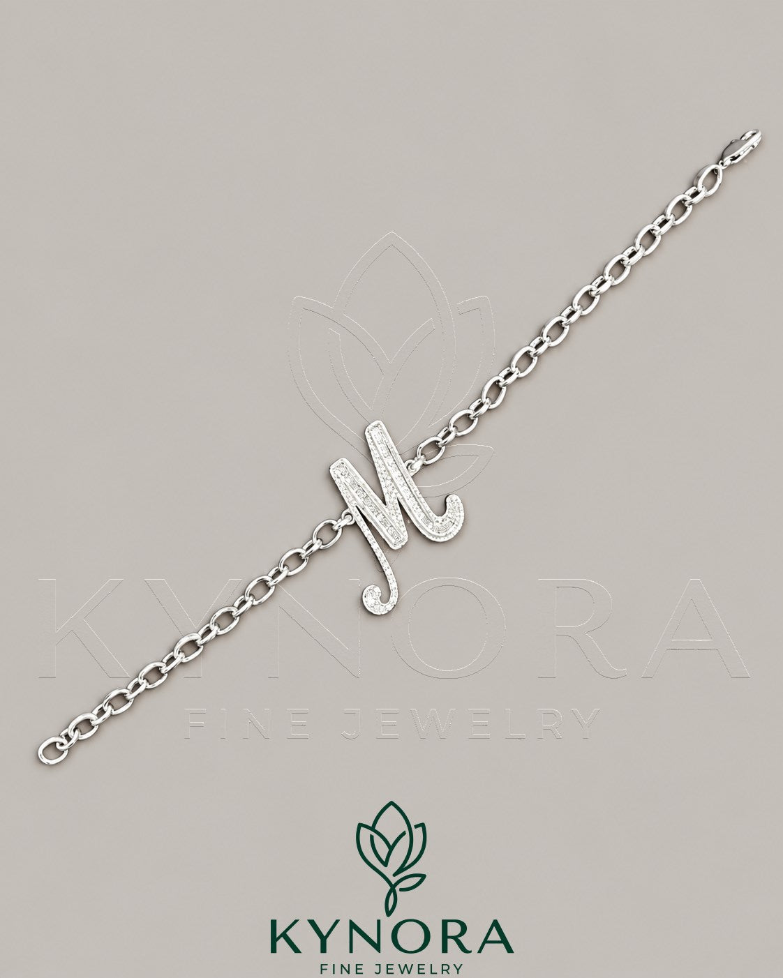 VVS Moissanite diamond "M" sterling silver anklet from Kynora Jewels featuring a hip-hop bracelet design.