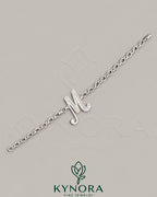 VVS Moissanite diamond "M" sterling silver anklet from Kynora Jewels featuring a hiphop bracelet design.