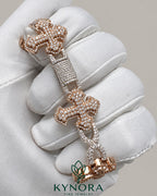 Kynora Jewels fully iced-out moissanite diamond cross and infinity two-tone hip-hop bracelet with sparkling stones and intricate design