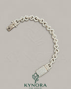 Sterling silver hip-hop bracelet with 10mm VVS moissanite diamonds and infinity design by Kynora Jewels.