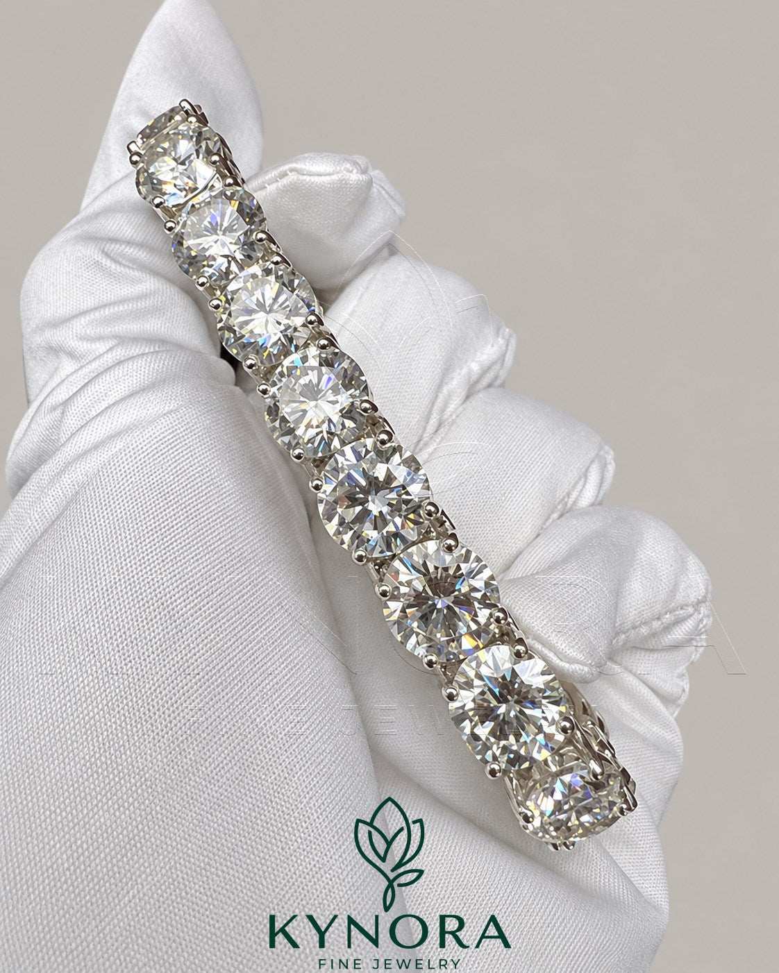 Men's 10mm VVS Moissanite round silver tennis bracelet by Kynora Jewels, stylish hip-hop men's jewelry bracelet.