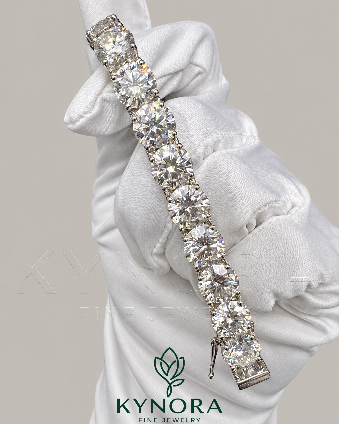 Kynora Jewels men's 10mm VVS moissanite round silver tennis bracelet, hip-hop style, crafted in 925 silver.
