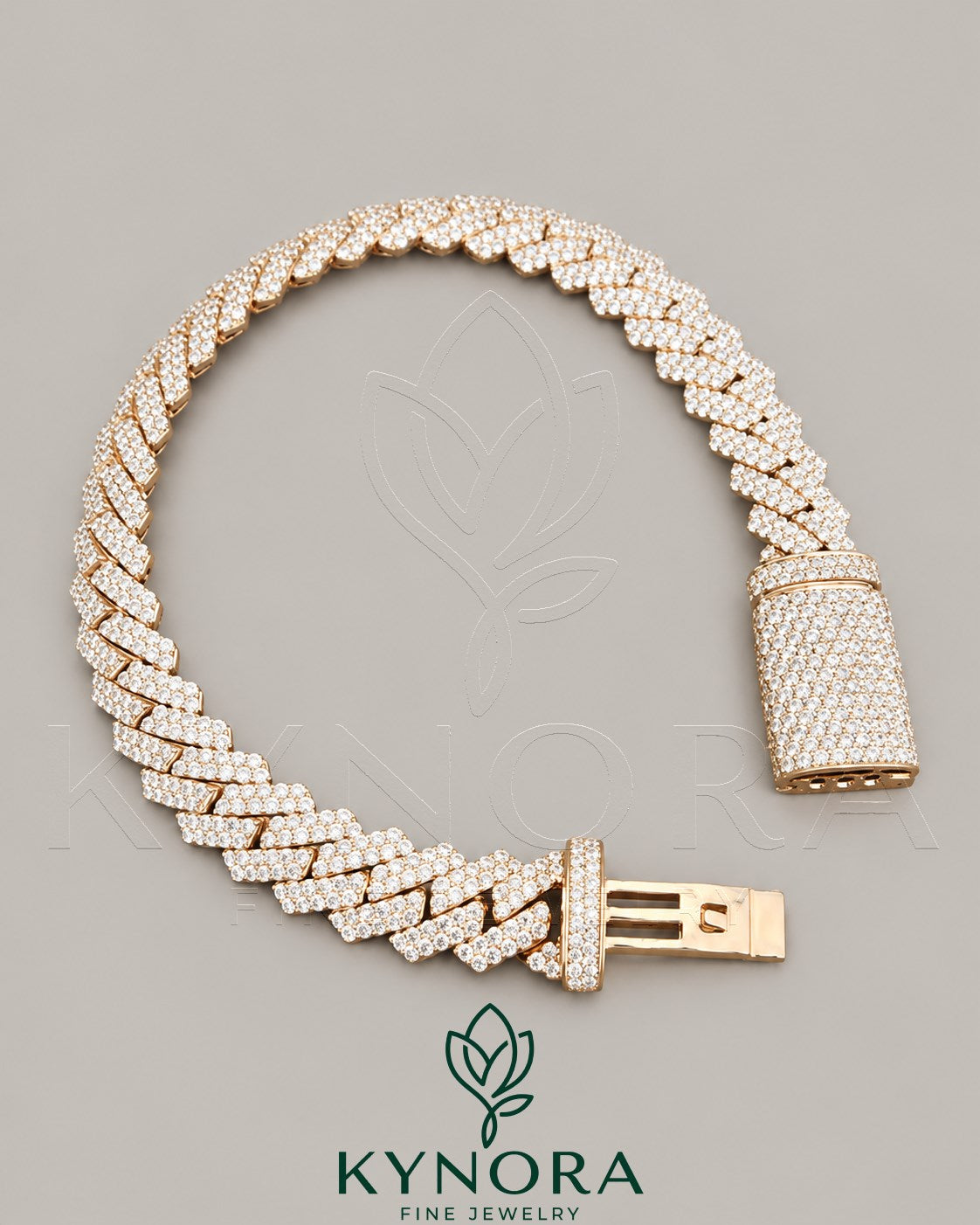 10MM men's iced-out 925 sterling silver moissanite Cuban bracelet by Kynora Jewels, showcasing a bold hip-hop style design.