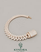 10mm men's iced out 925 sterling silver moissanite Cuban bracelet by Kynora Jewels, featuring a bold hip-hop style design.