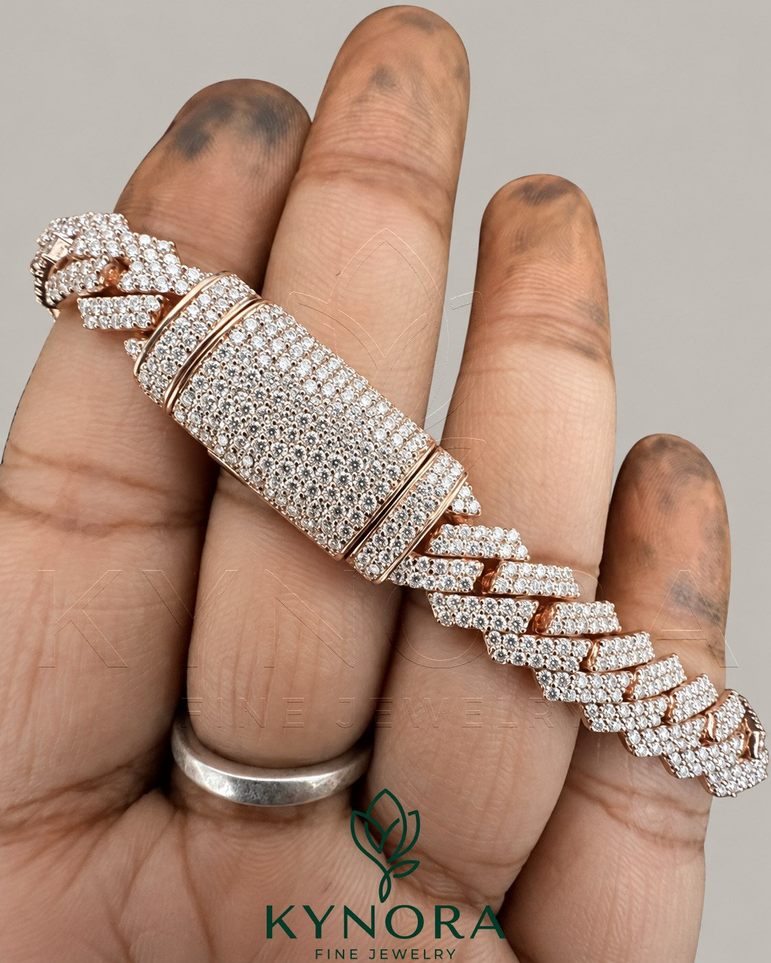 10mm men's iced out 925 sterling silver moissanite Cuban bracelet, hip-hop style jewelry with sparkling stones from Kynora Jewels
