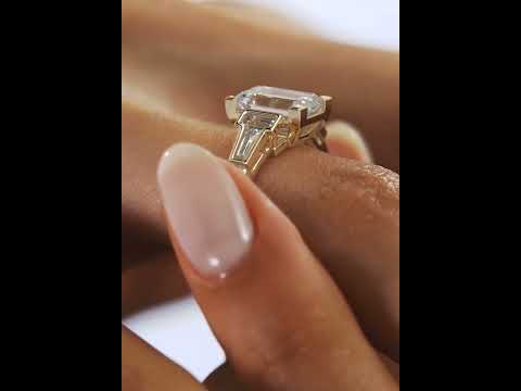 Emerald Cut Moissanite Three-Stone Engagement Ring in 925 Sterling Silver