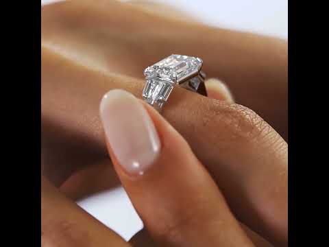 East-West Emerald Cut Moissanite Baguette Engagement Ring in 925 Silver