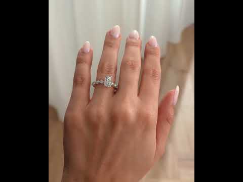 2ct Radiant Claw Solitaire with Round Accent Stones and Wrap Around Hidden Halo Engagement Ring