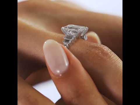 Emerald Moissanite 5-Stone Engagement Ring with Baguette Sides in 925 Silver