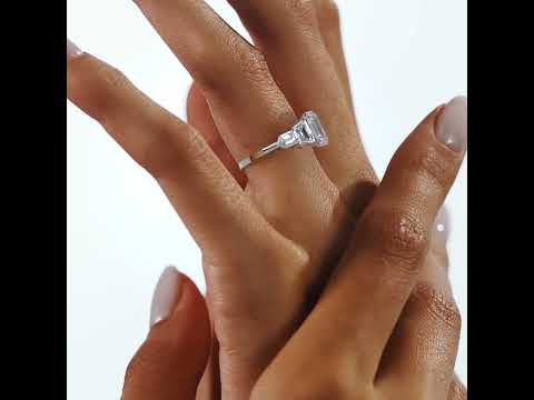 Vintage Emerald Cut 5-Stone Moissanite Engagement Ring in 925 Silver