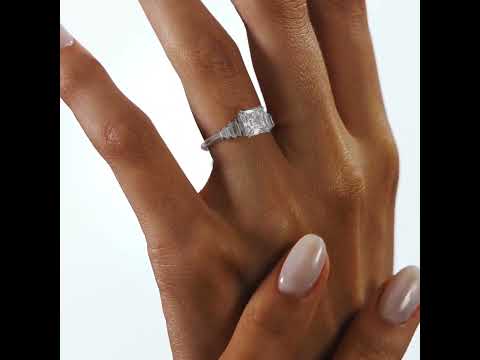 Asscher Cut Moissanite Graduated Baguette Engagement Ring 925 Silver