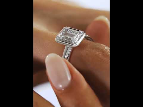 Emerald Cut Moissanite Bezel Engagement Ring in 925 Silver
